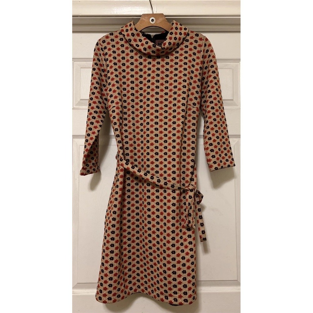 KING LOUIE 3/4 Sleeve Dita Dress Chic Gold Red Black Floral Stretch Size L